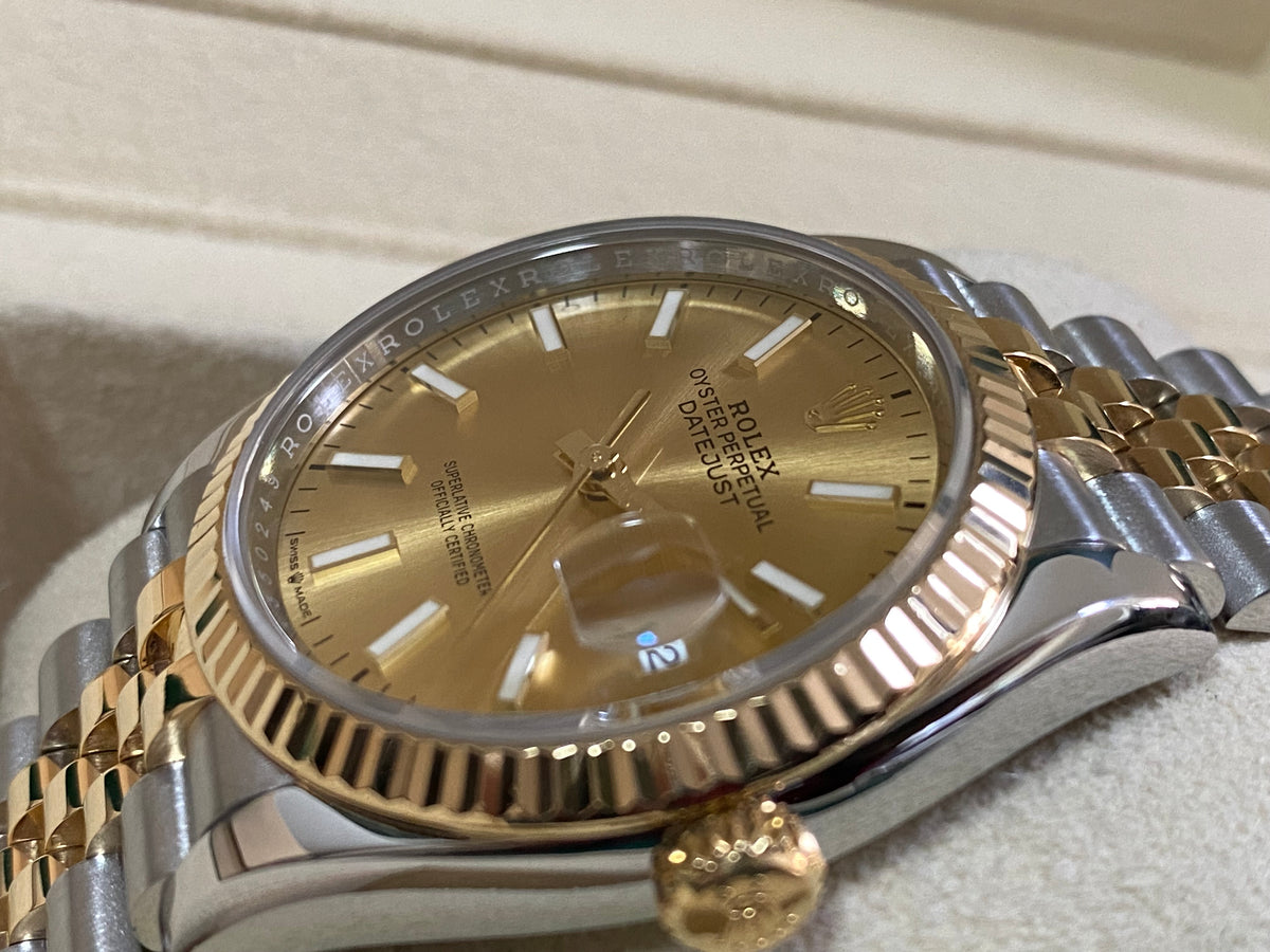 Rolex Steel and Yellow Gold Datejust 36 - 2018 - Fluted Bezel - Champagne Index Dial - Jubilee Bracelet - 126233