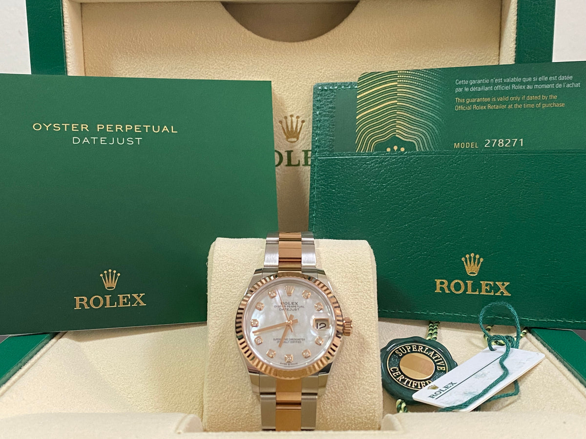 Rolex Steel and Everose Gold Datejust 31 - Fluted Bezel - Mother-Of-Pearl Diamond Dial - Oyster Bracelet - 278271 *FULL SET*