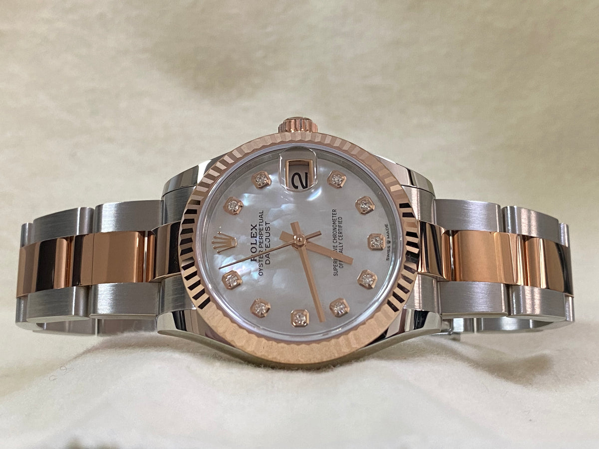 Rolex Steel and Everose Gold Datejust 31 - Fluted Bezel - Mother-Of-Pearl Diamond Dial - Oyster Bracelet - 278271 *FULL SET*