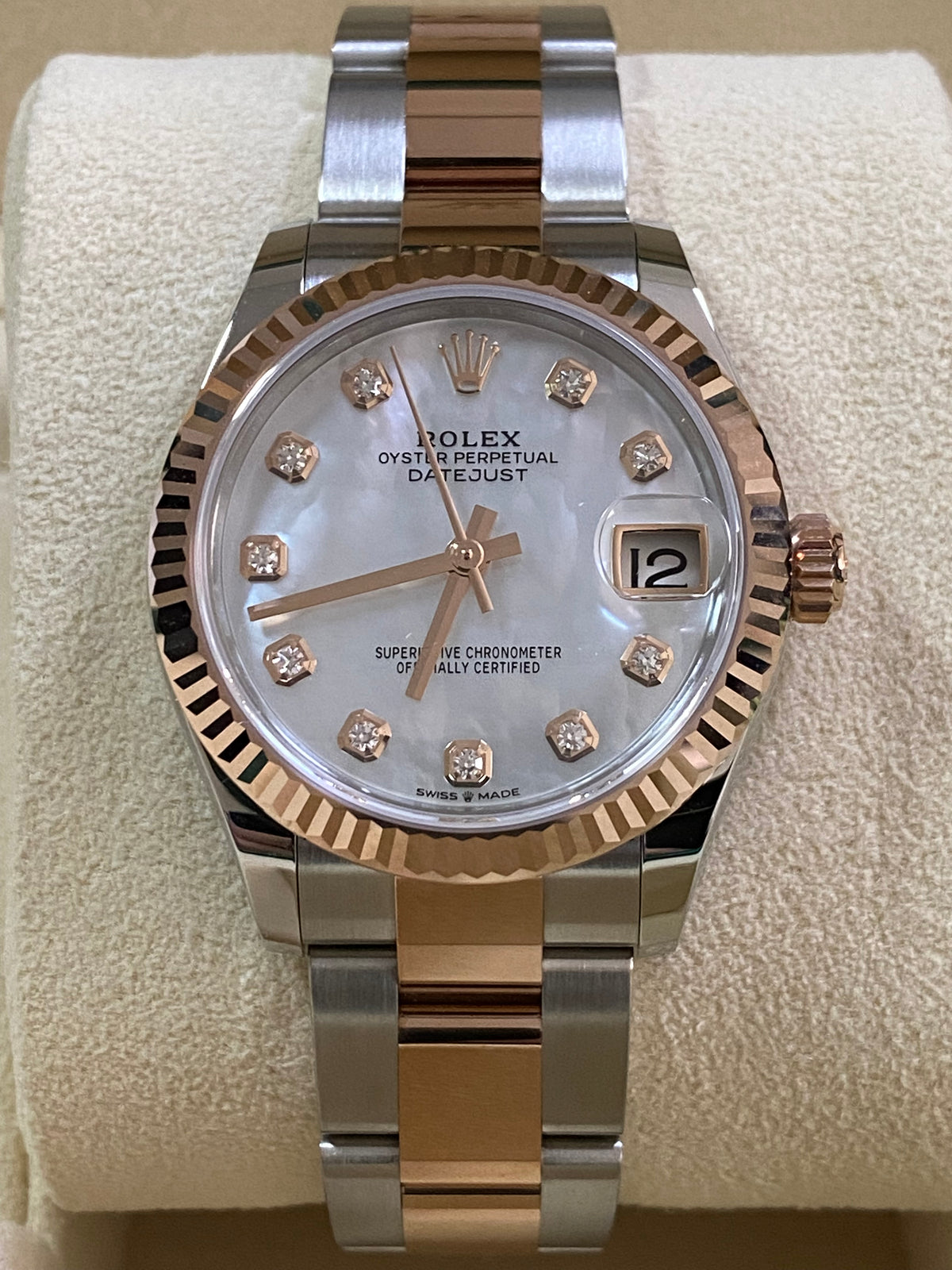 Rolex Steel and Everose Gold Datejust 31 - Fluted Bezel - Mother-Of-Pearl Diamond Dial - Oyster Bracelet - 278271 *FULL SET*