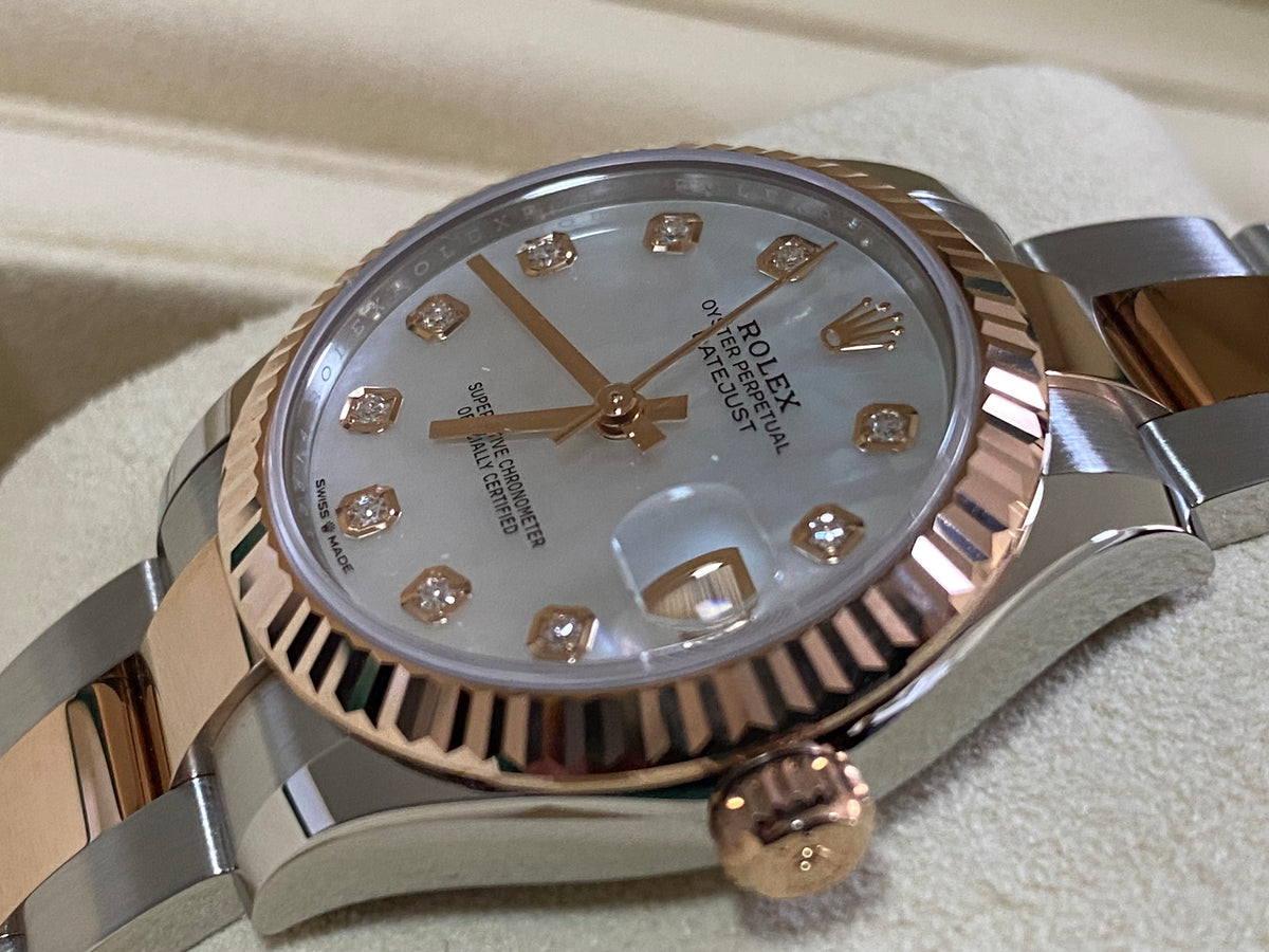 Rolex Steel and Everose Gold Datejust 31 - Fluted Bezel - Mother-Of-Pearl Diamond Dial - Oyster Bracelet - 278271 *FULL SET*