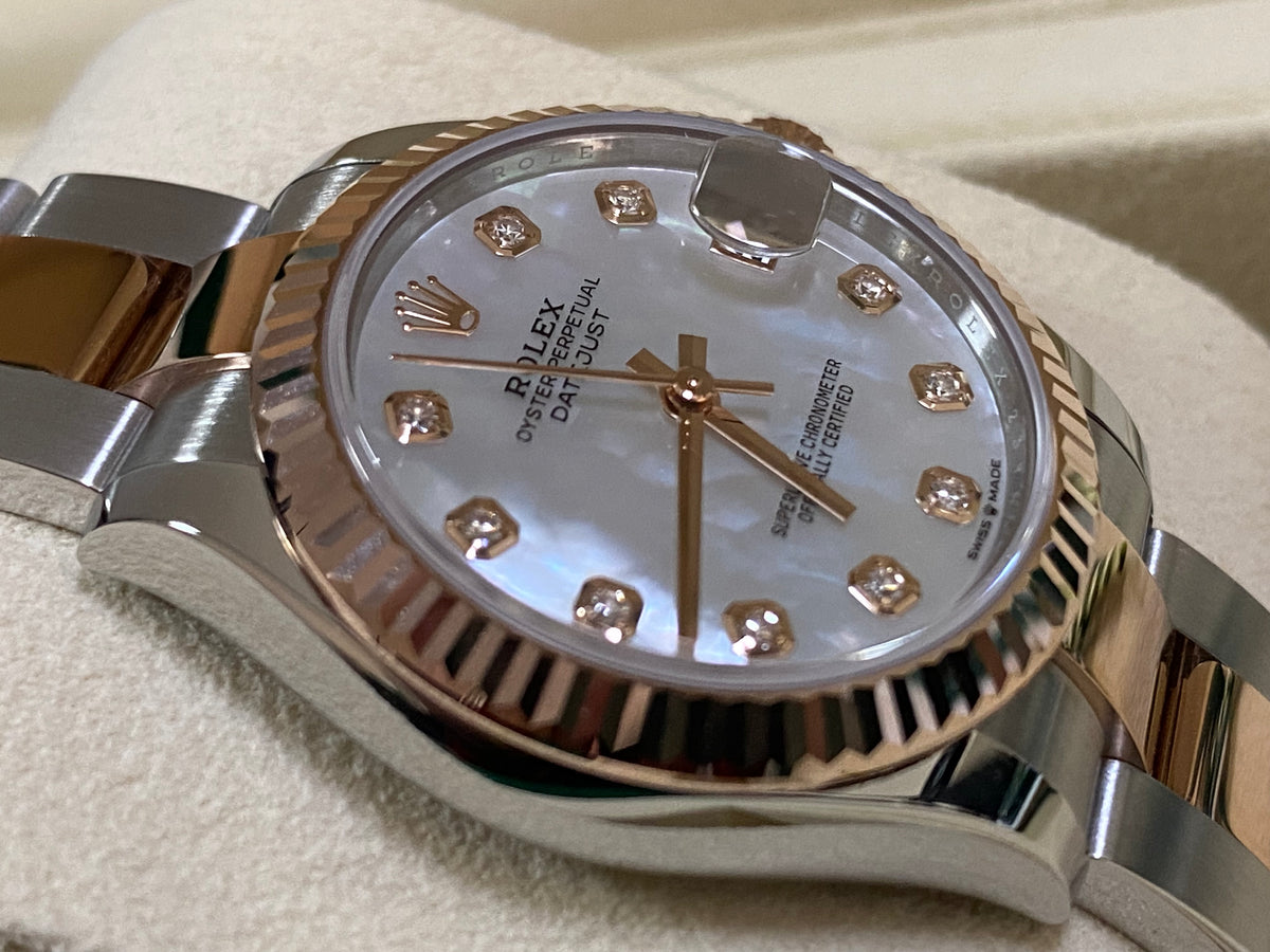 Rolex Steel and Everose Gold Datejust 31 - Fluted Bezel - Mother-Of-Pearl Diamond Dial - Oyster Bracelet - 278271 *FULL SET*