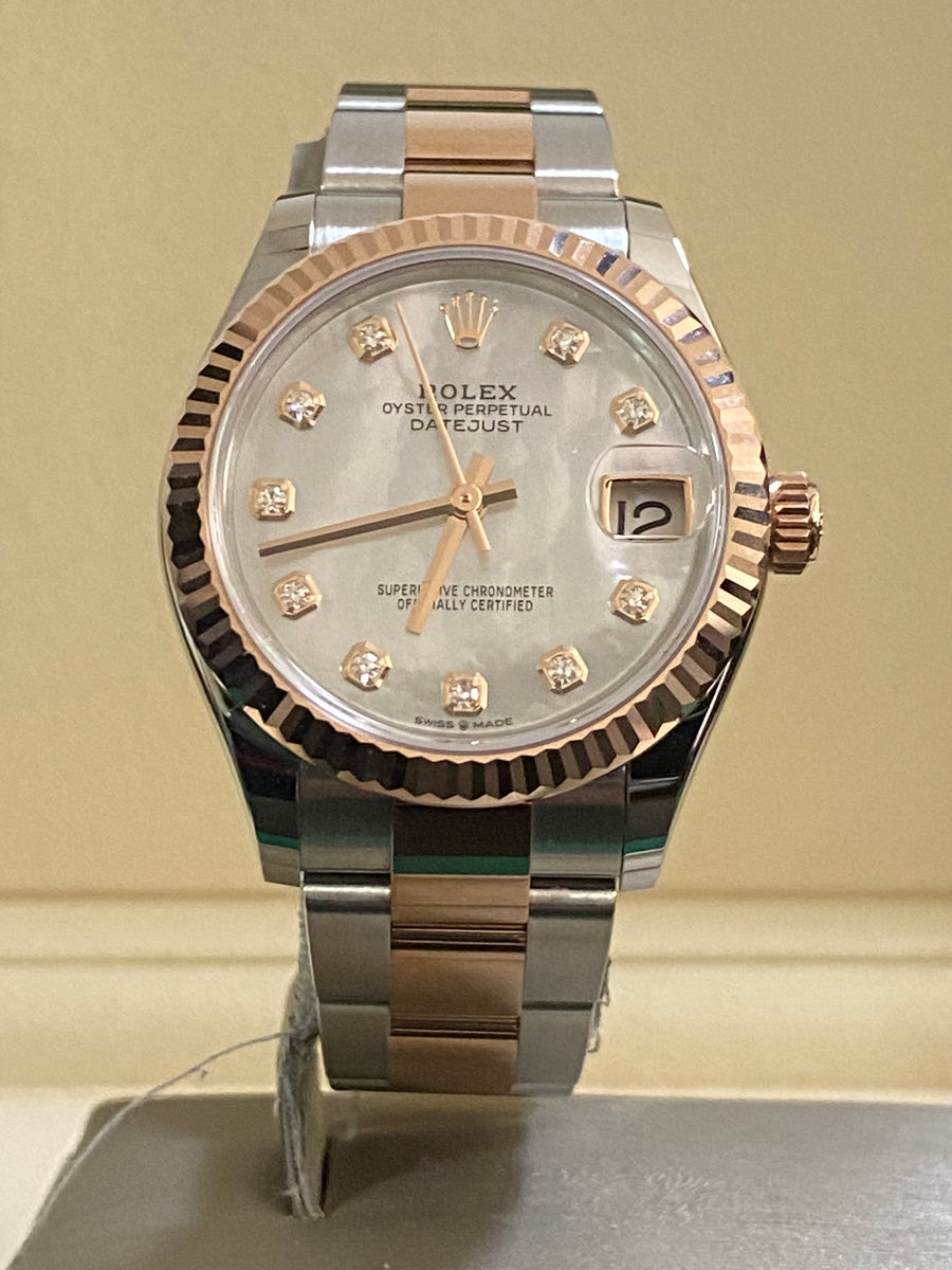 Rolex Steel and Everose Gold Datejust 31 - Fluted Bezel - Mother-Of-Pearl Diamond Dial - Oyster Bracelet - 278271 *FULL SET*