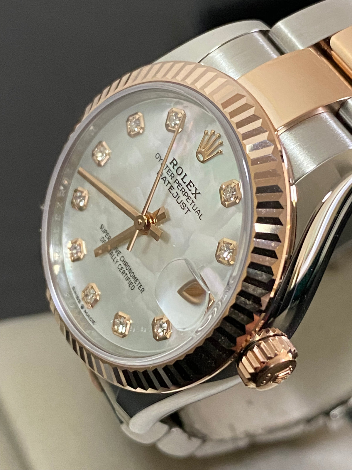 Rolex Steel and Everose Gold Datejust 31 - Fluted Bezel - Mother-Of-Pearl Diamond Dial - Oyster Bracelet - 278271 *FULL SET*