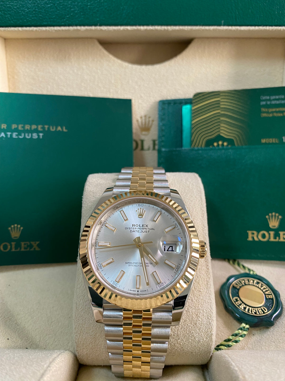 Rolex Steel and Yellow Gold Datejust 41 - 2024 - Fluted Bezel - Silver Index Dial - Jubilee Bracelet - 126333 *FULL SET*