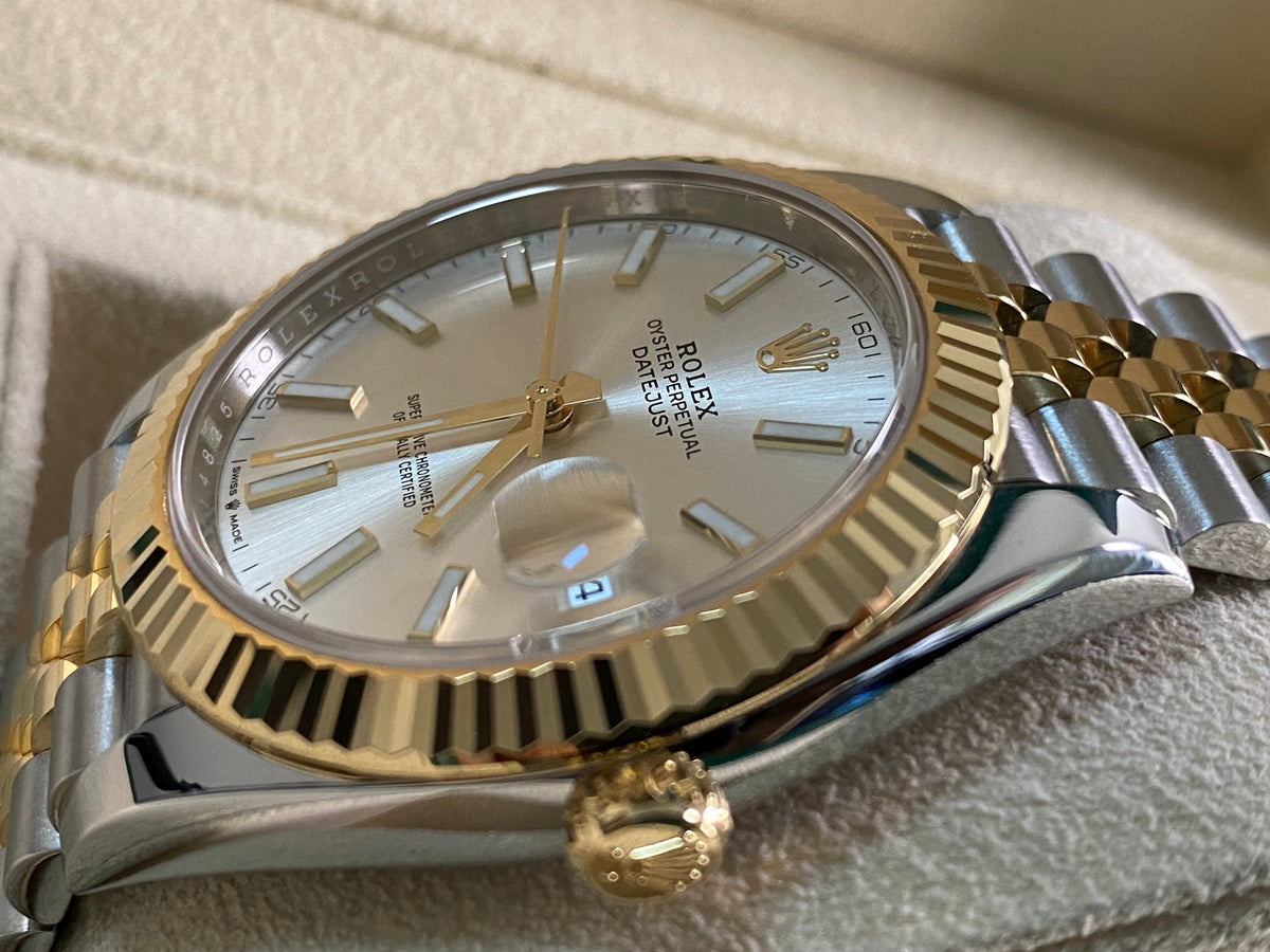 Rolex Steel and Yellow Gold Datejust 41 - 2024 - Fluted Bezel - Silver Index Dial - Jubilee Bracelet - 126333 *FULL SET*