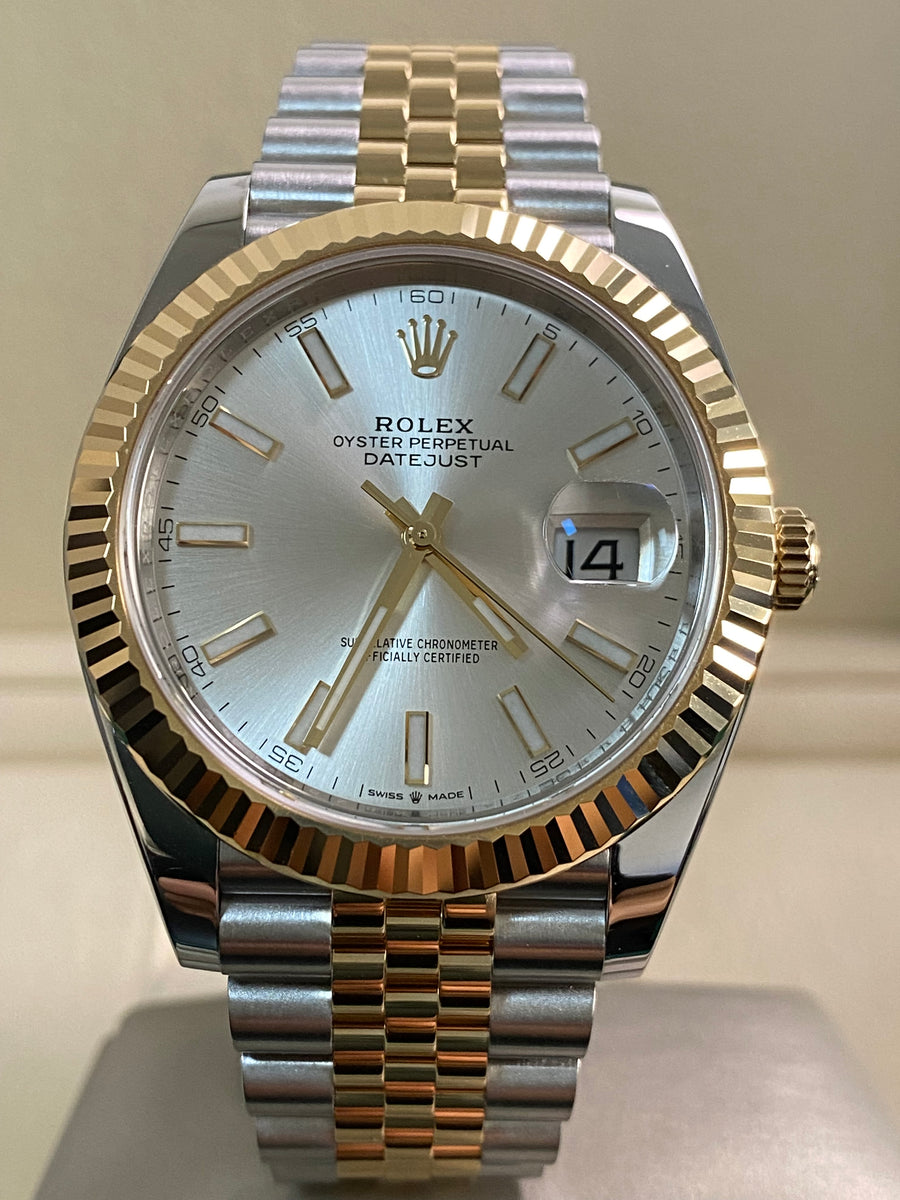 Rolex Steel and Yellow Gold Datejust 41 - 2024 - Fluted Bezel - Silver Index Dial - Jubilee Bracelet - 126333 *FULL SET*