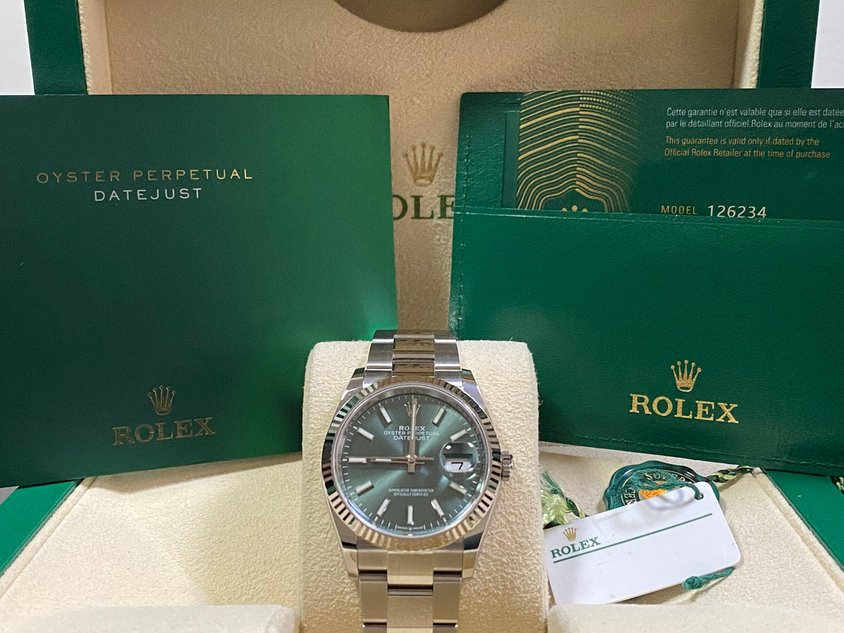 Rolex Steel Datejust 36 - 2023 - Fluted Bezel - Mint Green Dial - Oyster Bracelet - 126234