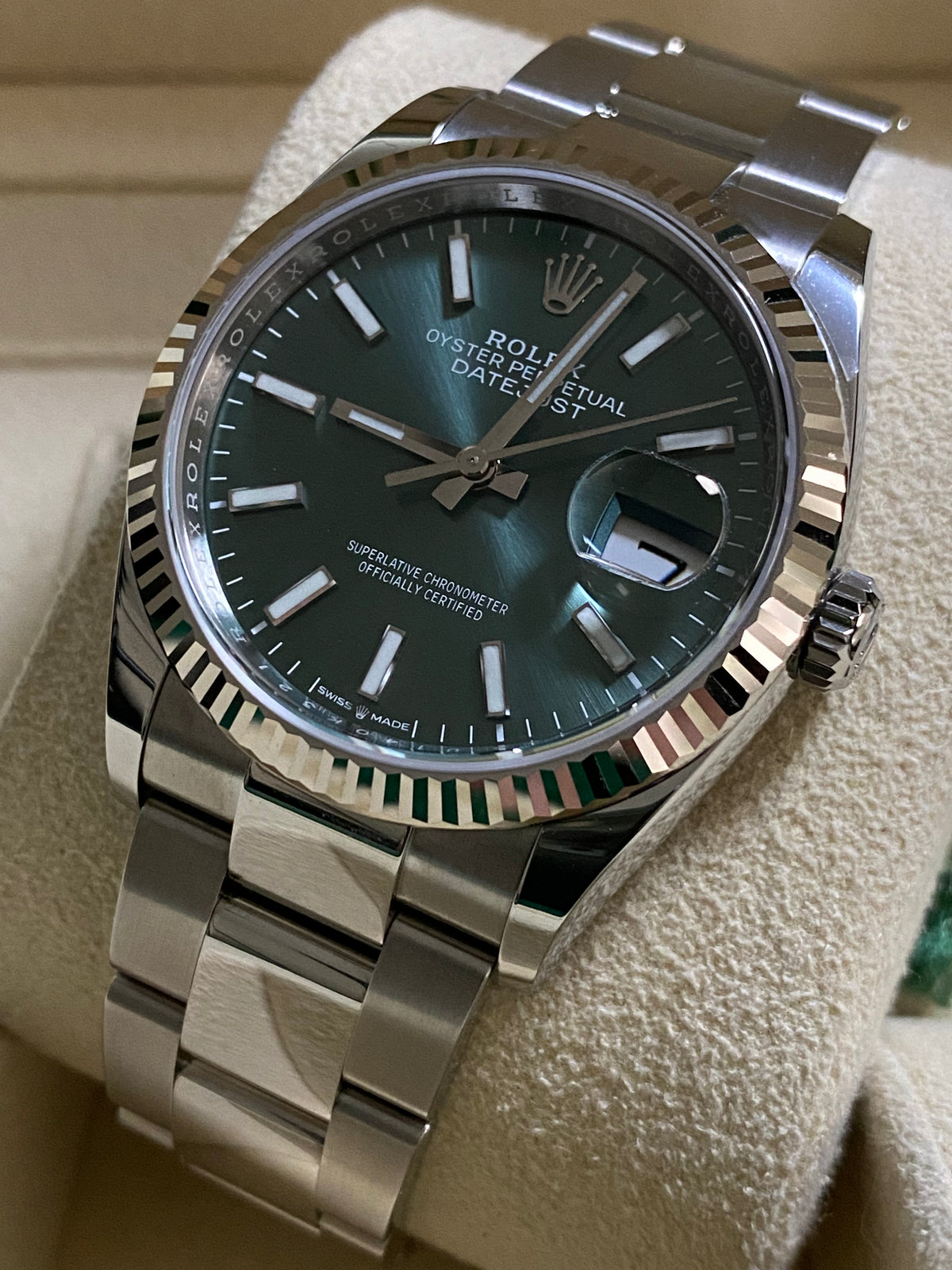 Rolex Steel Datejust 36 - 2023 - Fluted Bezel - Mint Green Dial - Oyster Bracelet - 126234