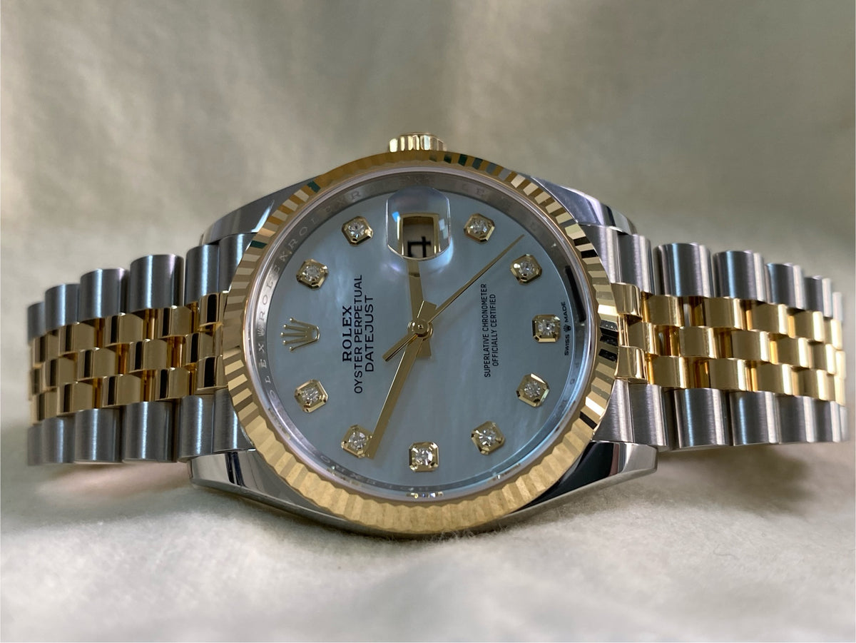 Rolex Yellow Gold Rolesor Datejust 36 - 2024 - Mother-Of-Pearl Diamond Dial - Jubilee Bracelet - 126233 *FULL SET*