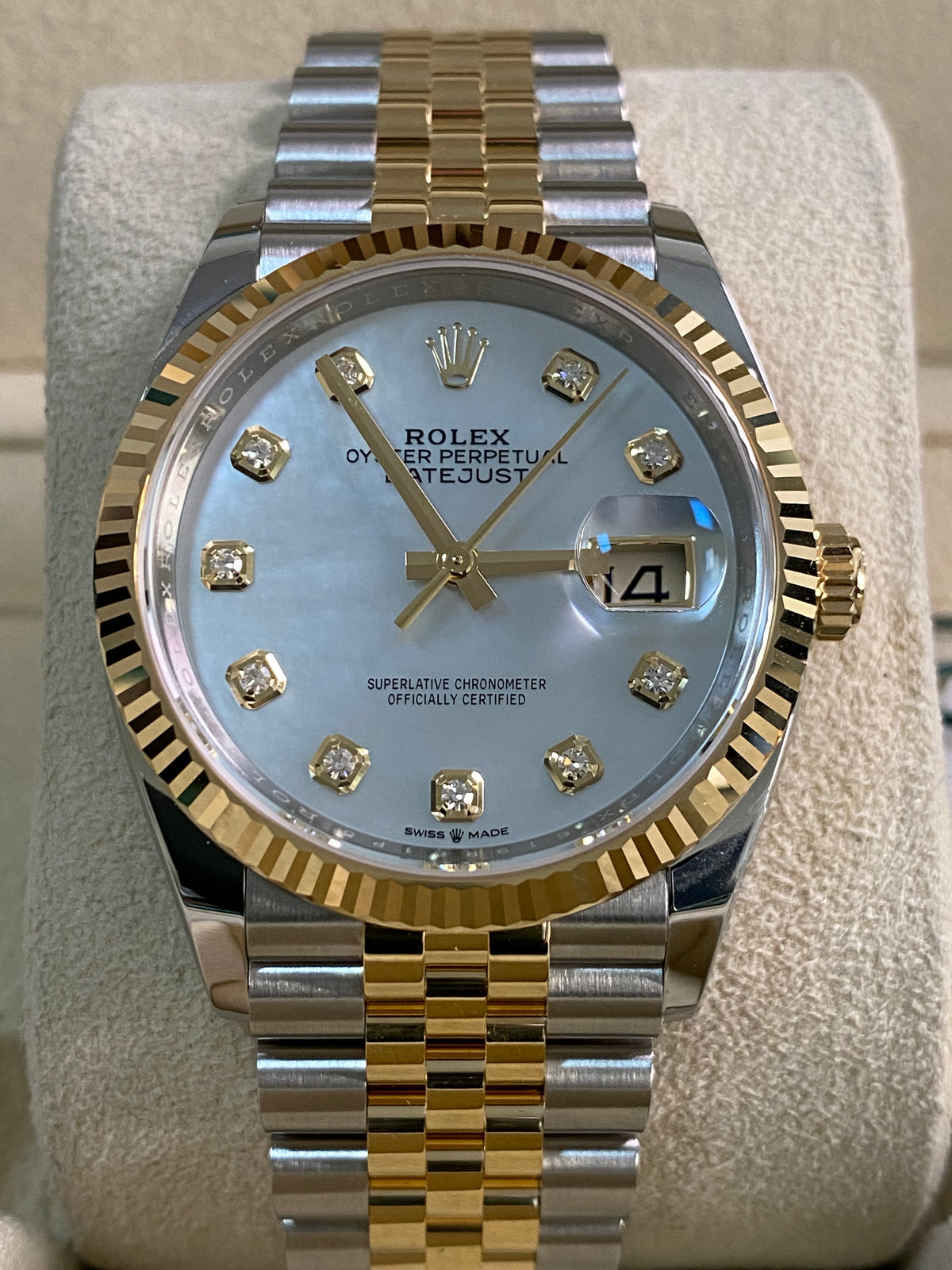 Rolex Yellow Gold Rolesor Datejust 36 - 2024 - Mother-Of-Pearl Diamond Dial - Jubilee Bracelet - 126233 *FULL SET*