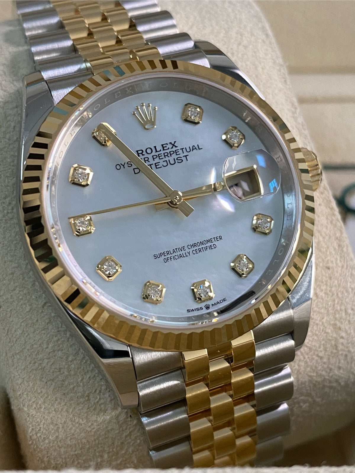 Rolex Yellow Gold Rolesor Datejust 36 - 2024 - Mother-Of-Pearl Diamond Dial - Jubilee Bracelet - 126233 *FULL SET*