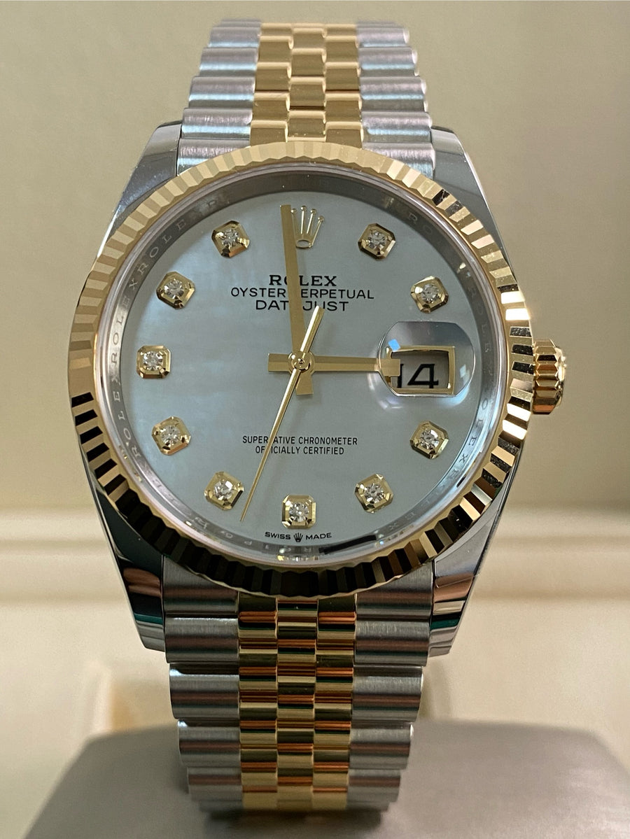 Rolex Yellow Gold Rolesor Datejust 36 - 2024 - Mother-Of-Pearl Diamond Dial - Jubilee Bracelet - 126233 *FULL SET*