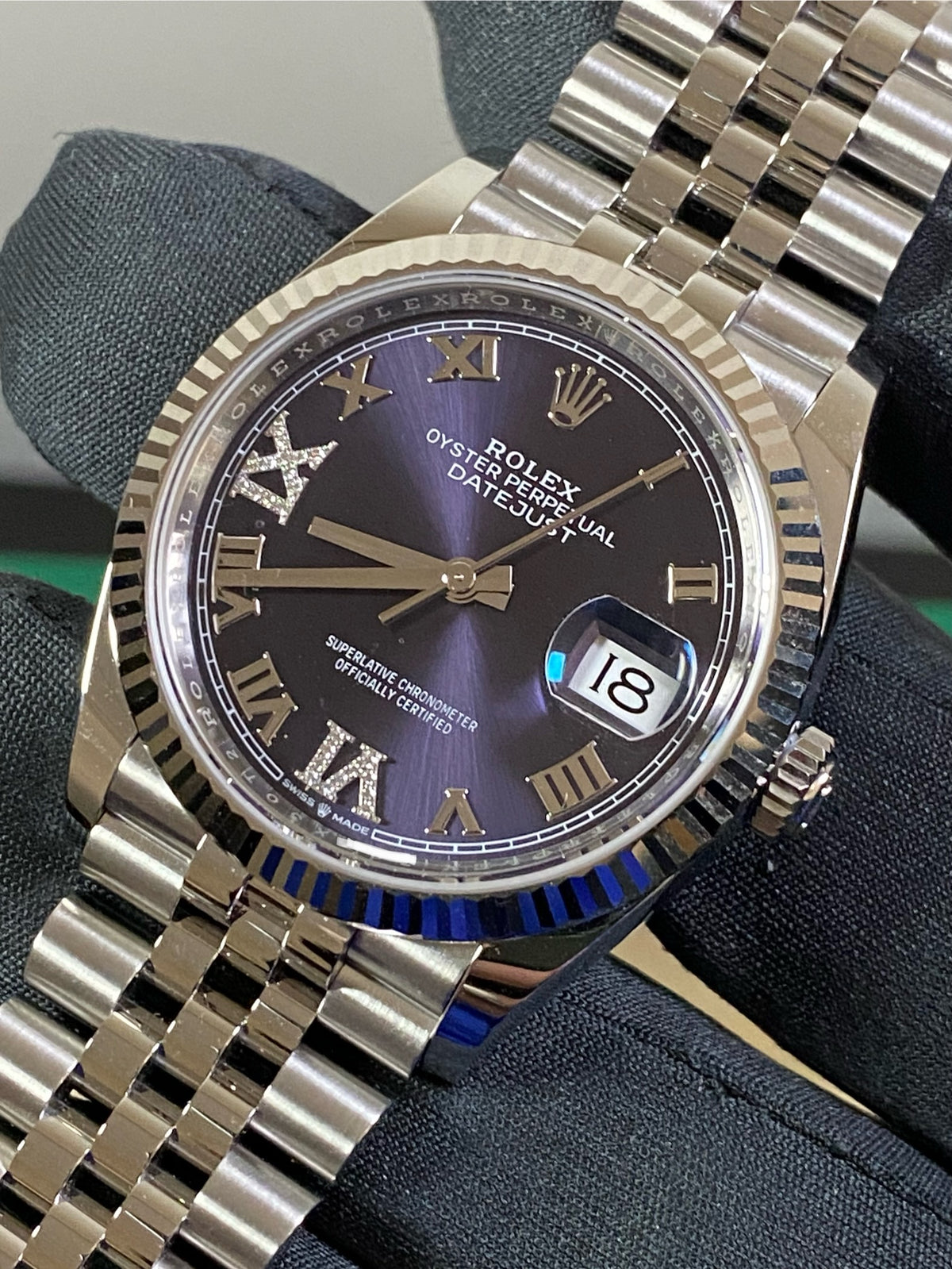 Rolex Steel Datejust 36 - Fluted Bezel - Aubergine Diamond Roman VI and IX Dial - Jubilee Bracelet - 126234