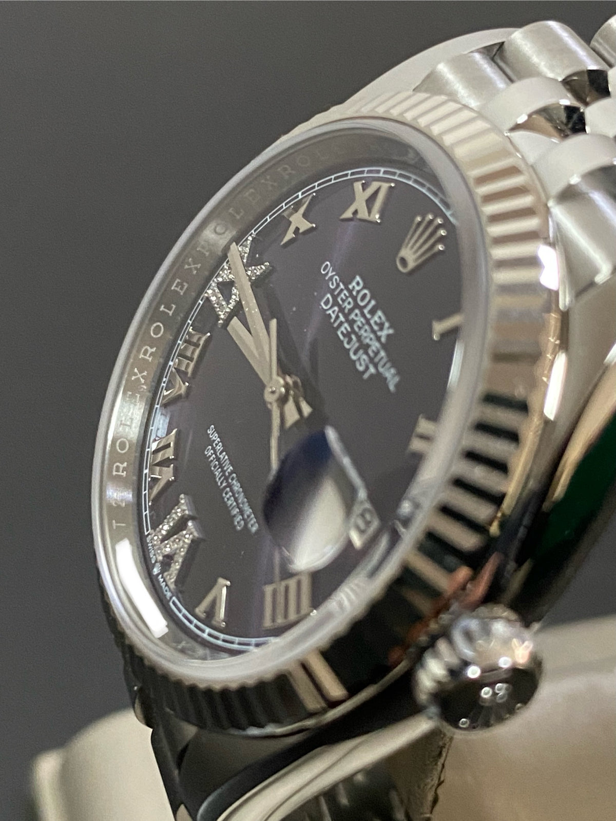 Rolex Steel Datejust 36 - Fluted Bezel - Aubergine Diamond Roman VI and IX Dial - Jubilee Bracelet - 126234