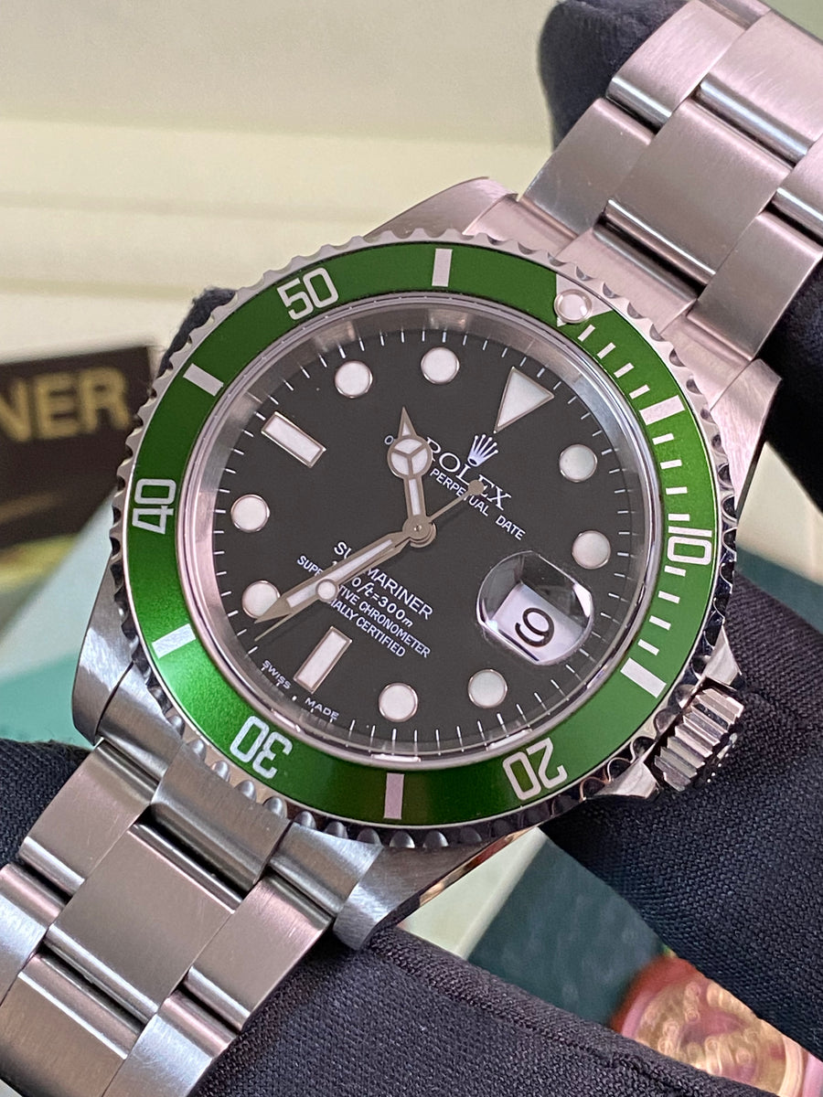 Rolex Steel Submariner Date - F serial - "Kermit" - Flat 4 Bezel - 16610LV *UNPOLISHED*