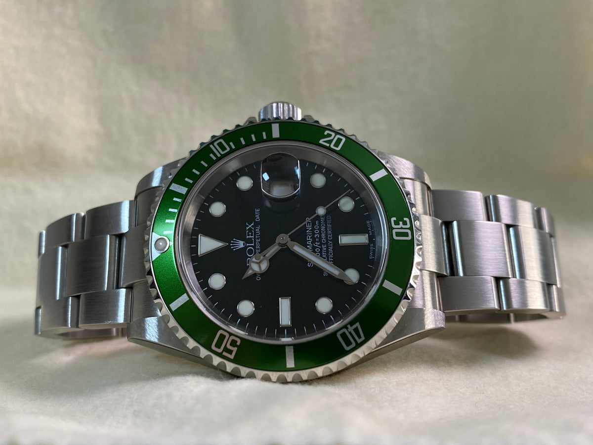 Rolex Steel Submariner Date - F serial - "Kermit" - Flat 4 Bezel - 16610LV *UNPOLISHED*