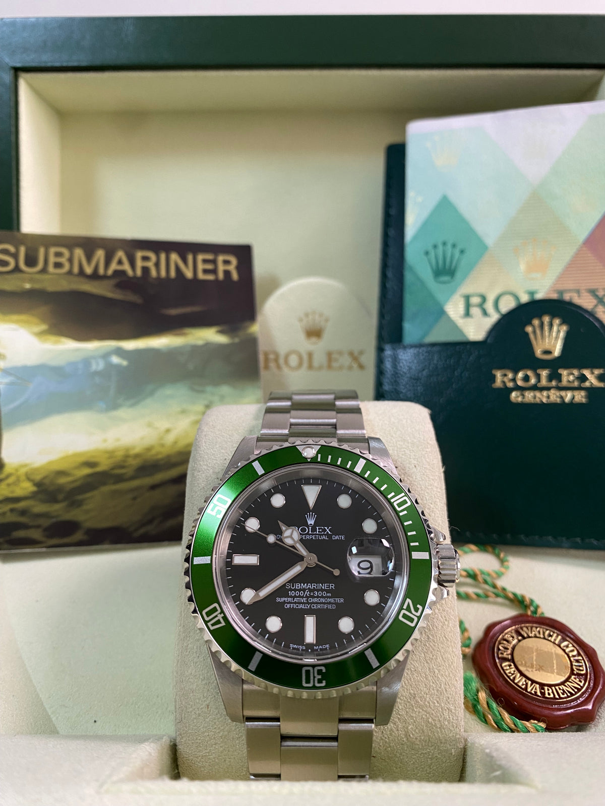 Rolex Steel Submariner Date - F serial - "Kermit" - Flat 4 Bezel - 16610LV *UNPOLISHED*