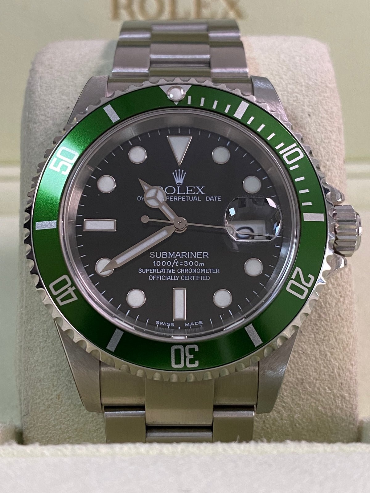 Rolex Steel Submariner Date - F serial - "Kermit" - Flat 4 Bezel - 16610LV *UNPOLISHED*