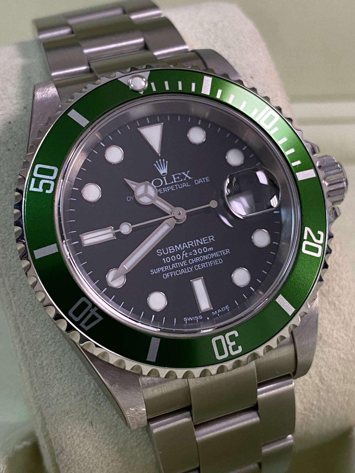 Rolex Steel Submariner Date - F serial - "Kermit" - Flat 4 Bezel - 16610LV *UNPOLISHED*