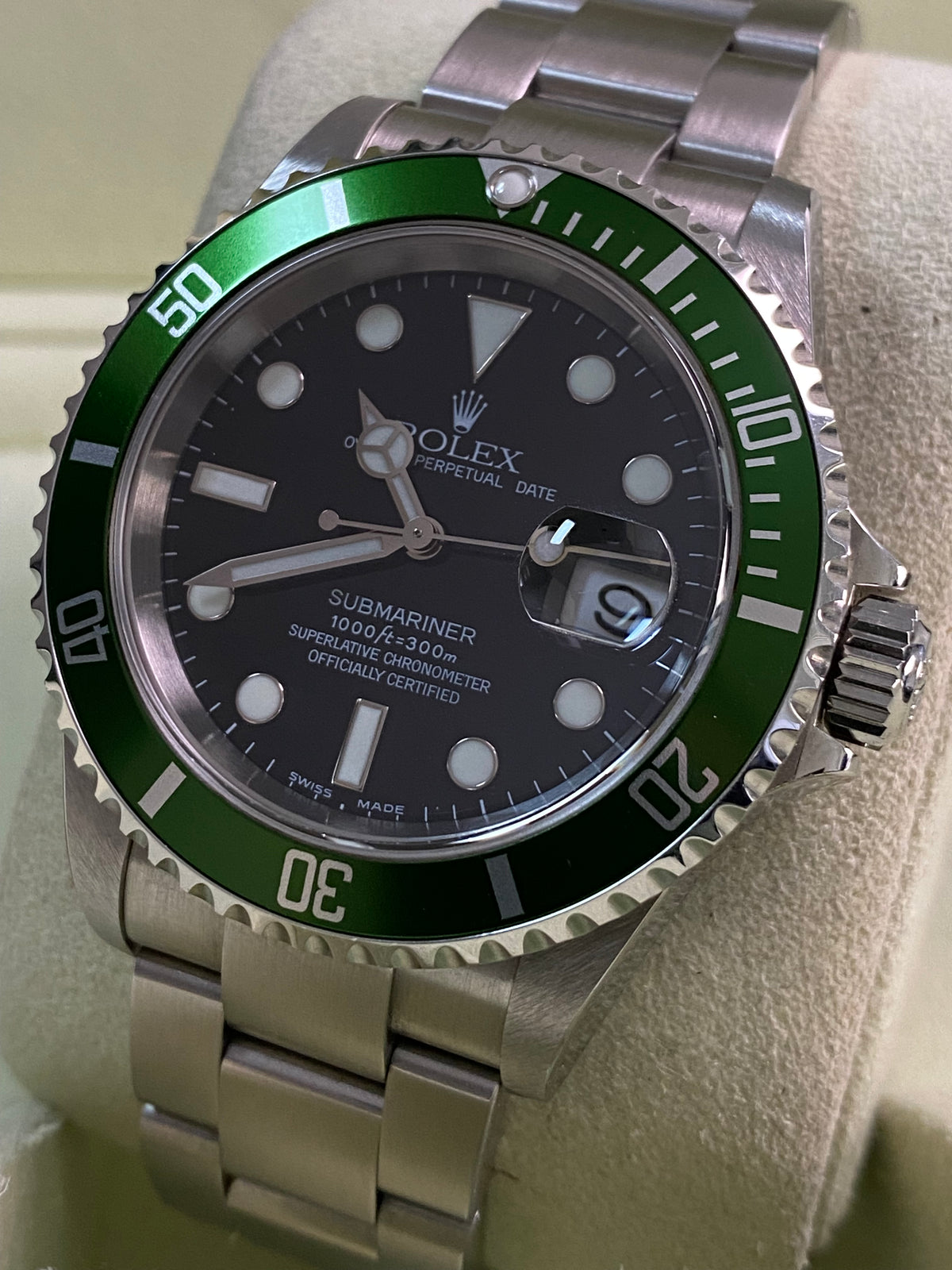 Rolex Steel Submariner Date - F serial - "Kermit" - Flat 4 Bezel - 16610LV *UNPOLISHED*