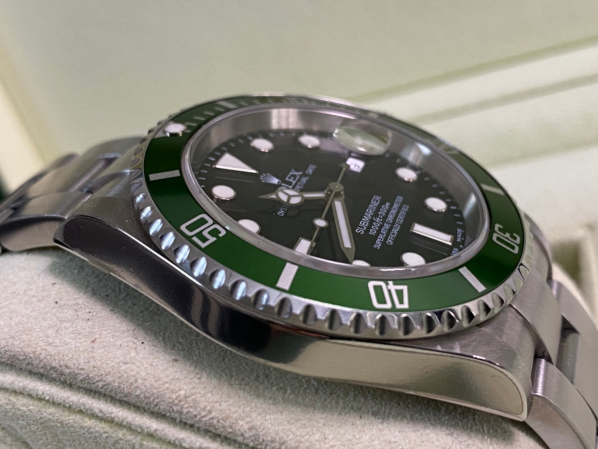 Rolex Steel Submariner Date - F serial - "Kermit" - Flat 4 Bezel - 16610LV *UNPOLISHED*