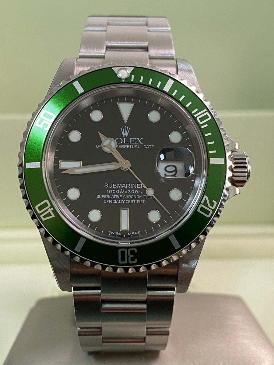 Rolex Steel Submariner Date - F serial - "Kermit" - Flat 4 Bezel - 16610LV *UNPOLISHED*