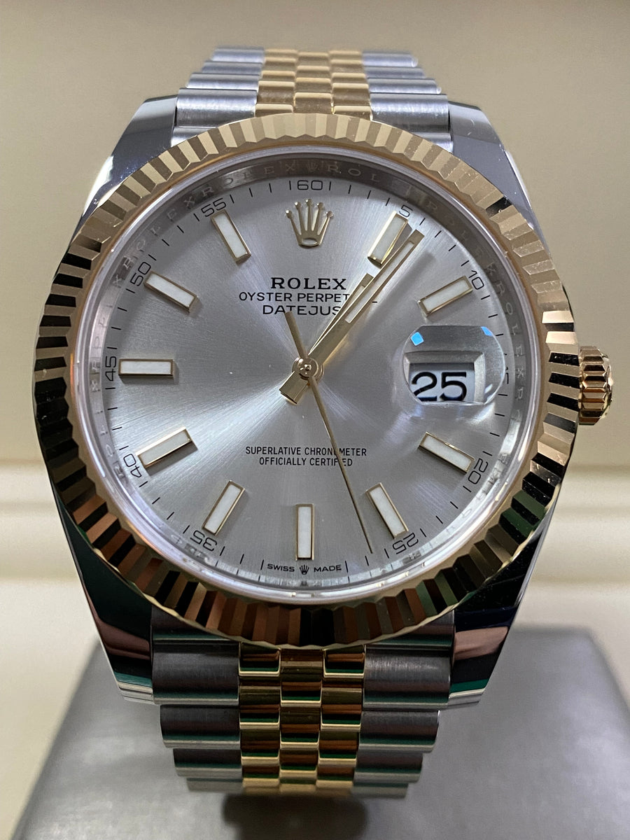 Rolex Steel and Yellow Gold Datejust 41 - 2023 - Fluted Bezel - Silver Index Dial - Jubilee Bracelet - 126333