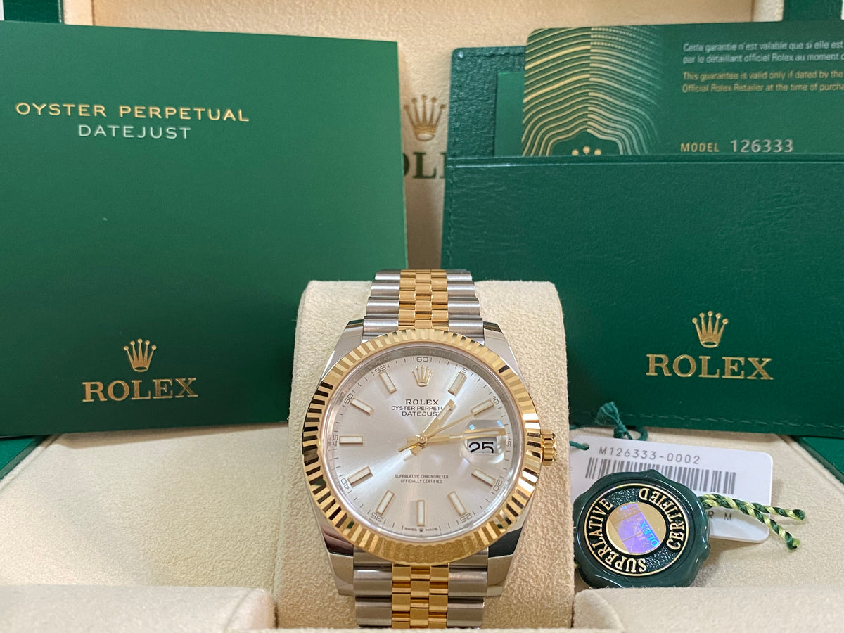 Rolex Steel and Yellow Gold Datejust 41 - Fluted Bezel - Silver Index Dial - Jubilee Bracelet - 126333