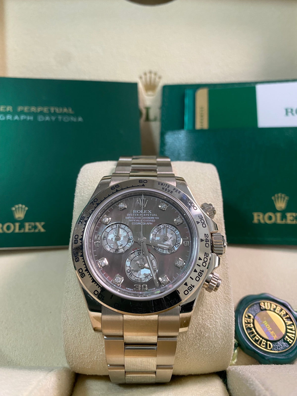 Rolex White Gold Cosmograph Daytona - 2016 - Tahitian Mother-Of-Pearl Diamond Dial - 116509 *UNPOLISHED*