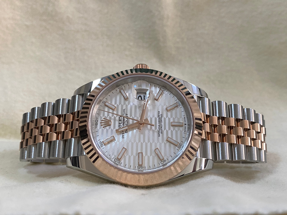 Rolex Steel and Everose Gold Datejust 41 - 2023 - Fluted Bezel - Silver Fluted-Motif Dial - Jubilee Bracelet - 126331