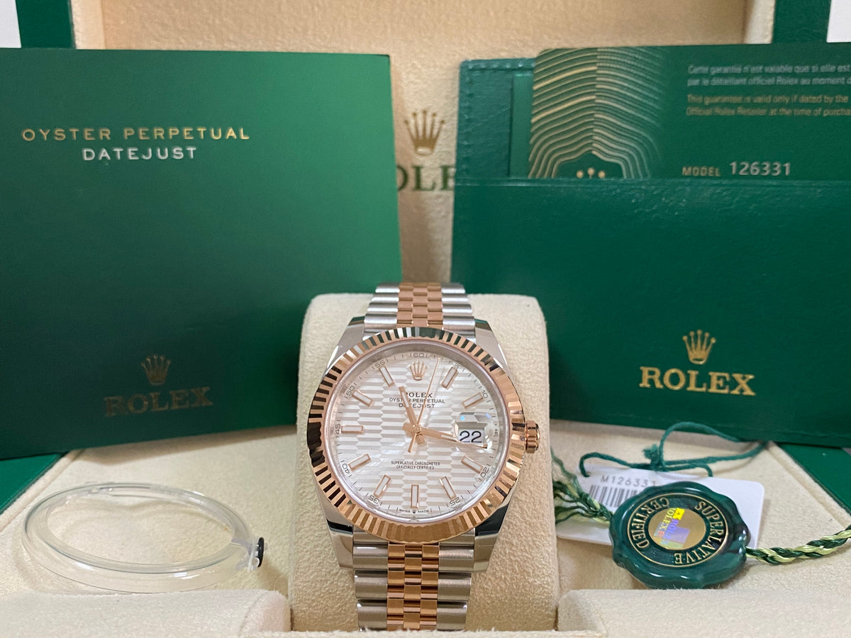 Rolex Steel and Everose Gold Datejust 41 - 2023 - Fluted Bezel - Silver Fluted-Motif Dial - Jubilee Bracelet - 126331