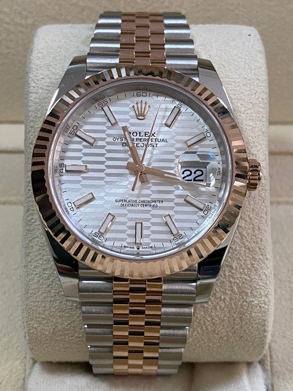 Rolex Steel and Everose Gold Datejust 41 - 2023 - Fluted Bezel - Silver Fluted-Motif Dial - Jubilee Bracelet - 126331