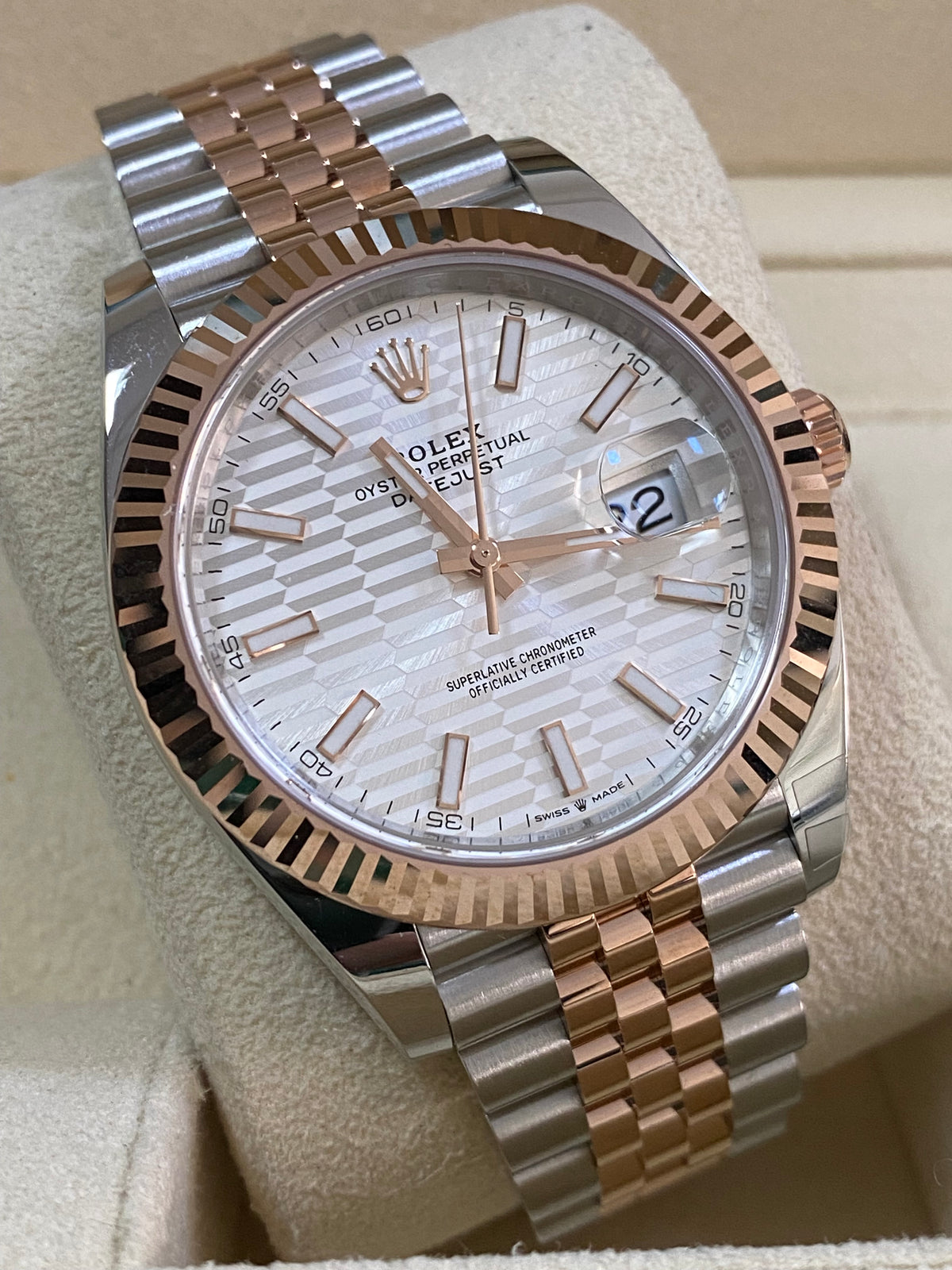 Rolex Steel and Everose Gold Datejust 41 - 2023 - Fluted Bezel - Silver Fluted-Motif Dial - Jubilee Bracelet - 126331