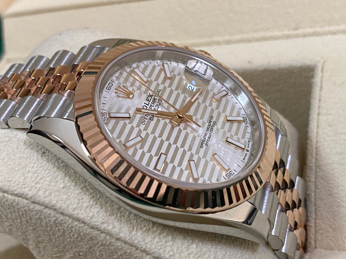 Rolex Steel and Everose Gold Datejust 41 - 2023 - Fluted Bezel - Silver Fluted-Motif Dial - Jubilee Bracelet - 126331