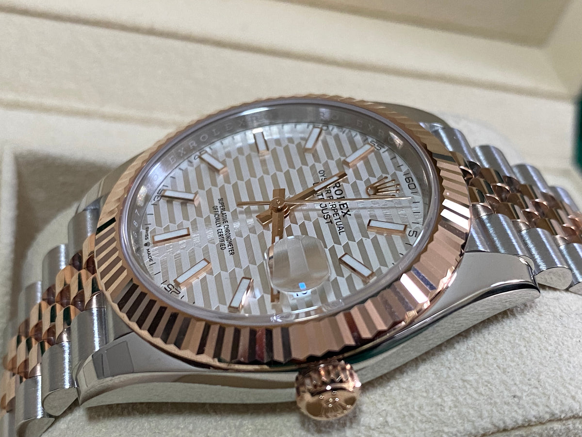 Rolex Steel and Everose Gold Datejust 41 - 2023 - Fluted Bezel - Silver Fluted-Motif Dial - Jubilee Bracelet - 126331