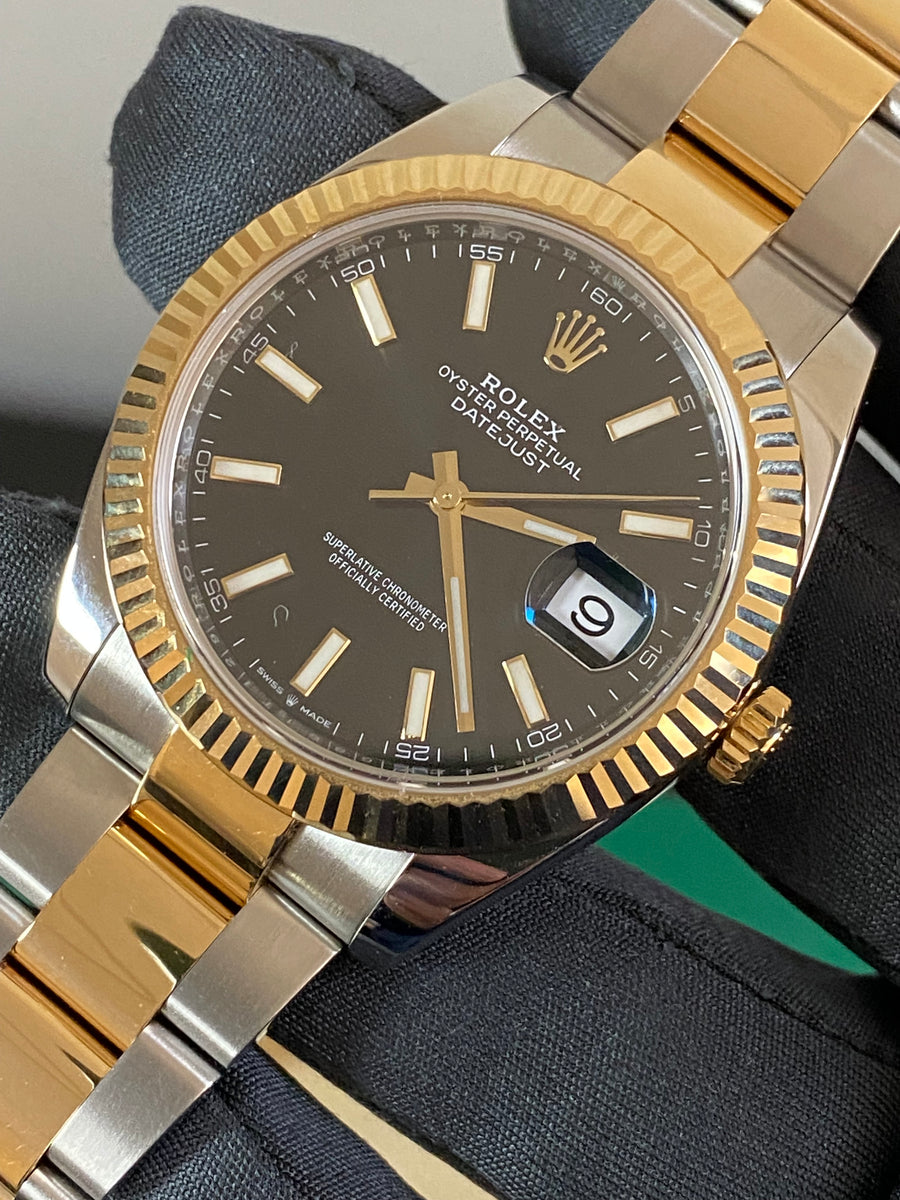 Rolex Steel and Yellow Gold Datejust 41 - 2021 - Fluted Bezel - Black Index Dial - Oyster Bracelet - 126333