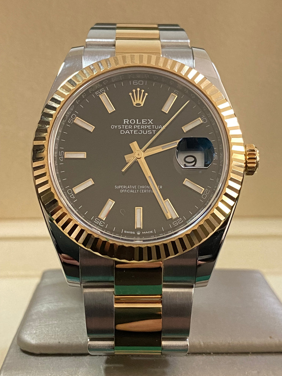 Rolex Steel and Yellow Gold Datejust 41 - 2021 - Fluted Bezel - Black Index Dial - Oyster Bracelet - 126333