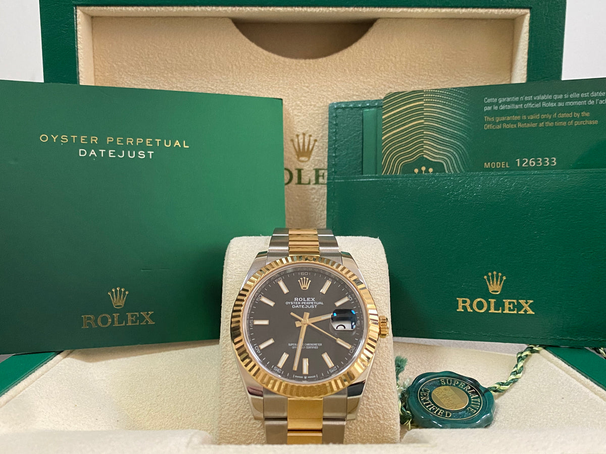 Rolex Steel and Yellow Gold Datejust 41 - 2021 - Fluted Bezel - Black Index Dial - Oyster Bracelet - 126333