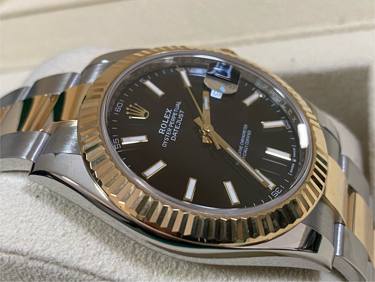 Rolex Steel and Yellow Gold Datejust 41 - 2021 - Fluted Bezel - Black Index Dial - Oyster Bracelet - 126333