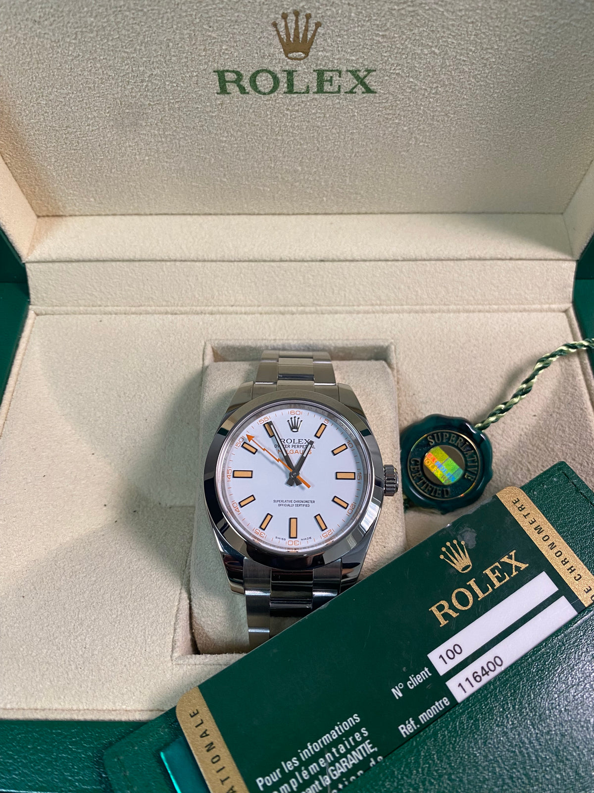 Rolex Milgauss - 2014 - White Dial & Orange Accents - 116400 *FULL SET*