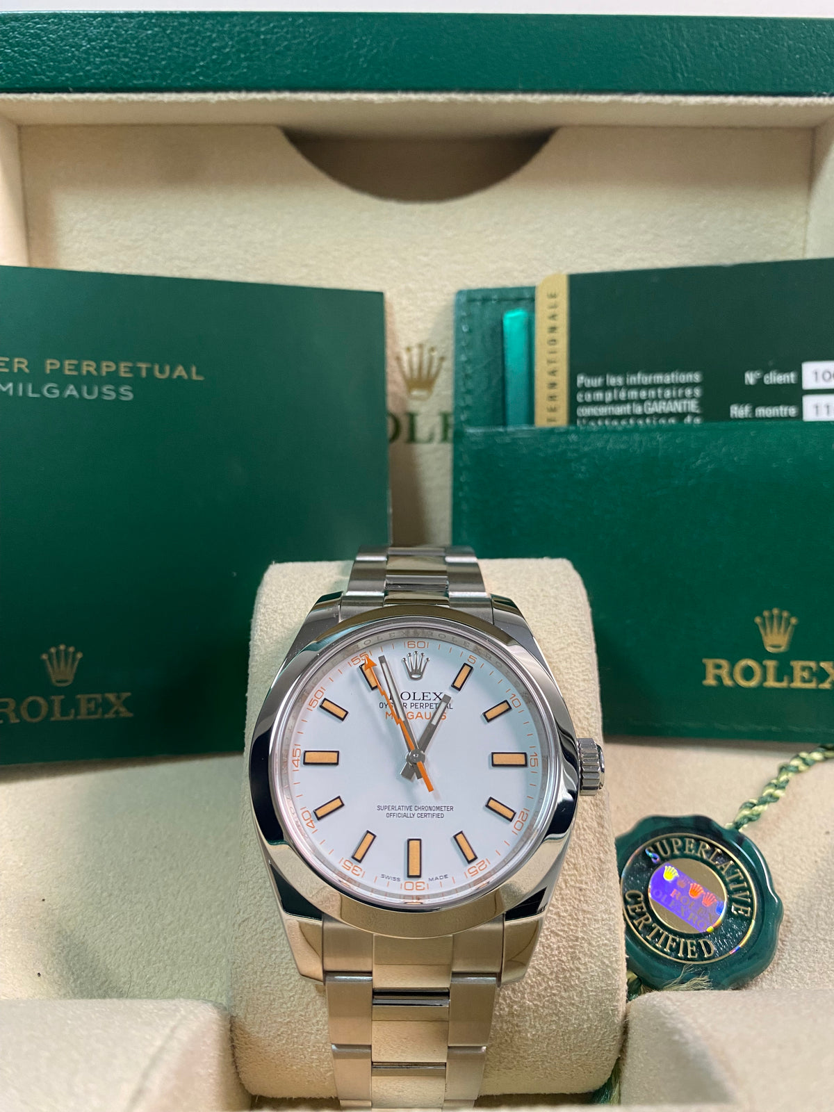 Rolex Milgauss - 2014 - White Dial & Orange Accents - 116400 *FULL SET*