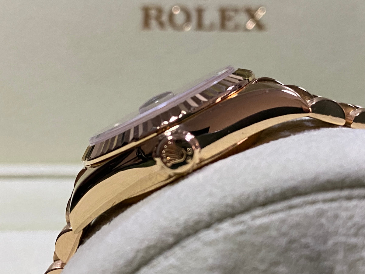 Rolex Yellow Gold Lady-Datejust - D Serial - Fluted Bezel - Factory Diamond Dial - President Bracelet - 179178