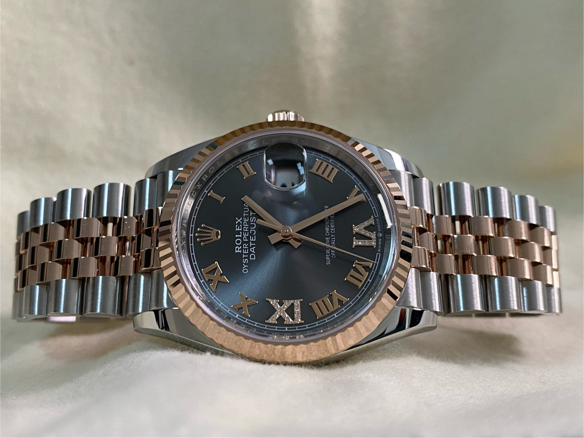 Rolex Steel and Everose Gold Datejust 36 - 2024 - Fluted Bezel - Slate Diamond-Set Dial - Jubilee Bracelet - 126231 *FULL SET*