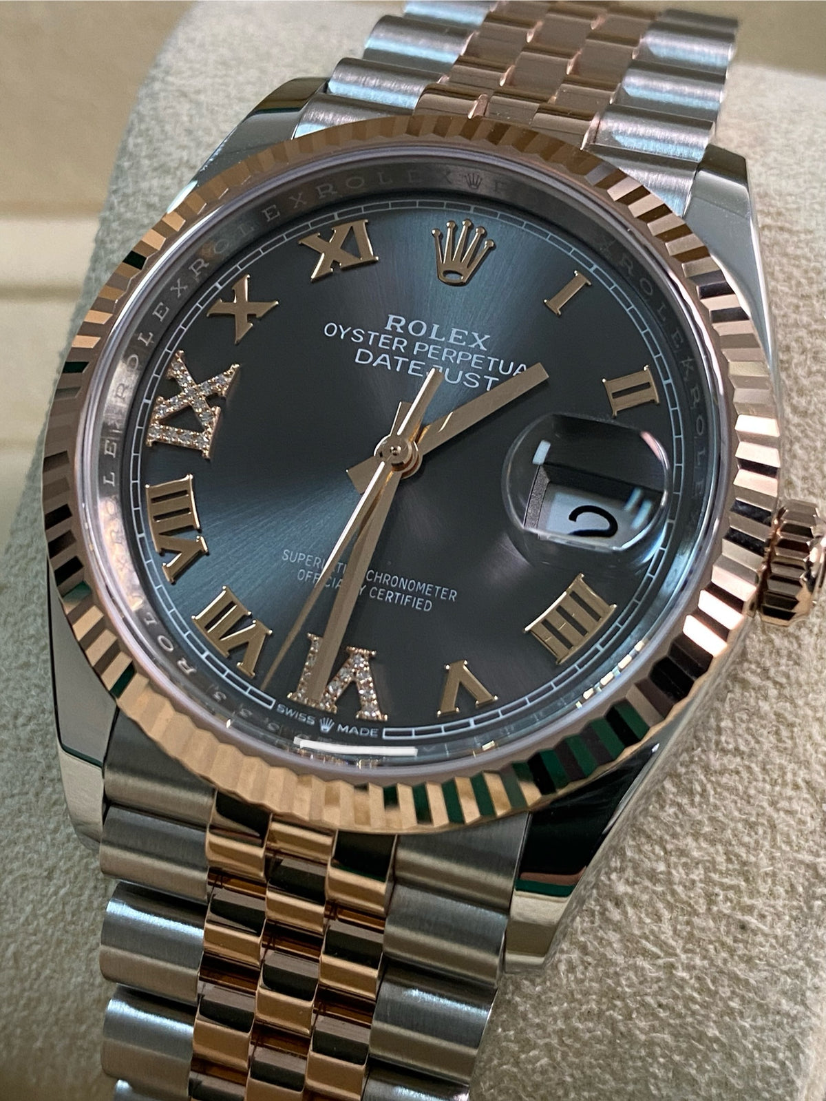 Rolex Steel and Everose Gold Datejust 36 - 2024 - Fluted Bezel - Slate Diamond-Set Dial - Jubilee Bracelet - 126231 *FULL SET*