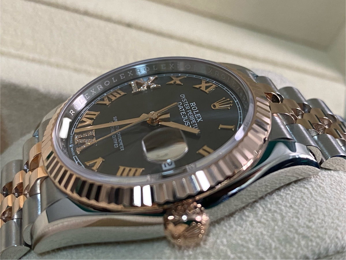 Rolex Steel and Everose Gold Datejust 36 - 2024 - Fluted Bezel - Slate Diamond-Set Dial - Jubilee Bracelet - 126231 *FULL SET*