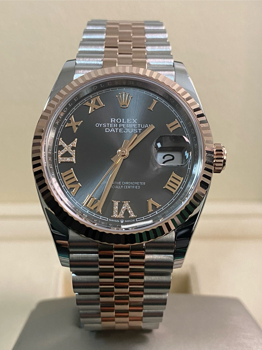 Rolex Steel and Everose Gold Datejust 36 - 2024 - Fluted Bezel - Slate Diamond-Set Dial - Jubilee Bracelet - 126231 *FULL SET*