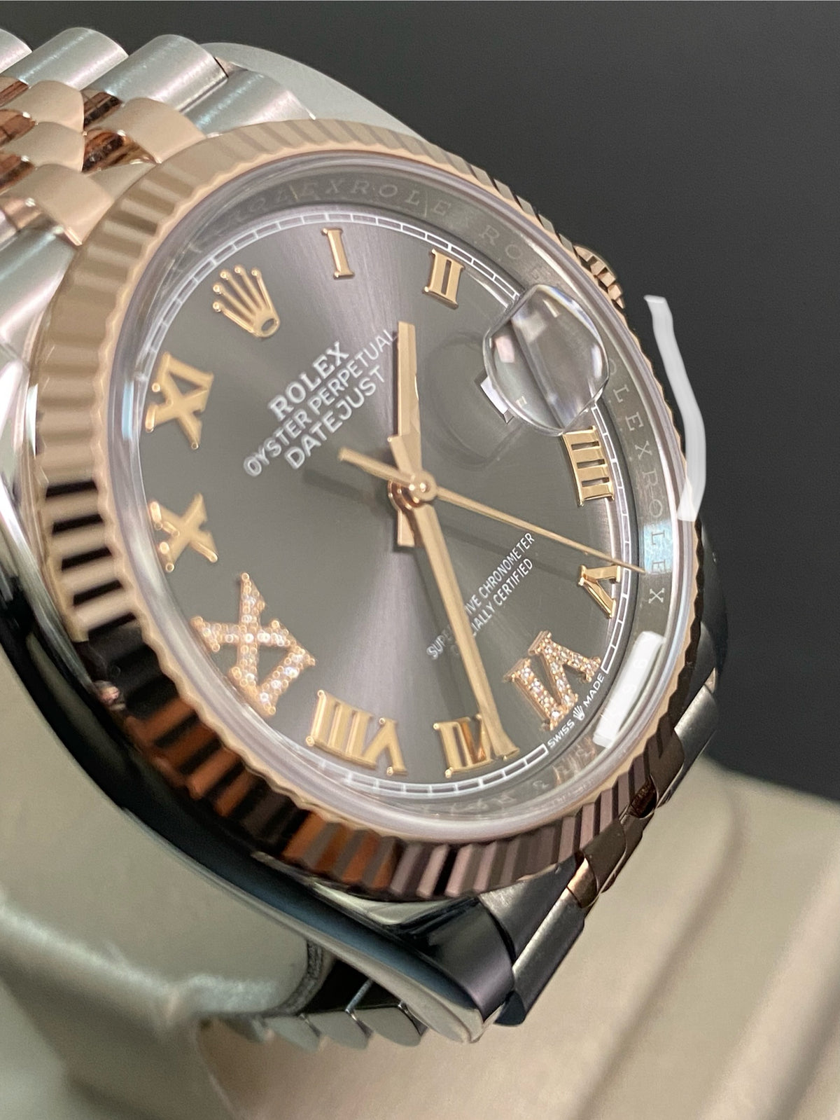 Rolex Steel and Everose Gold Datejust 36 - 2024 - Fluted Bezel - Slate Diamond-Set Dial - Jubilee Bracelet - 126231 *FULL SET*