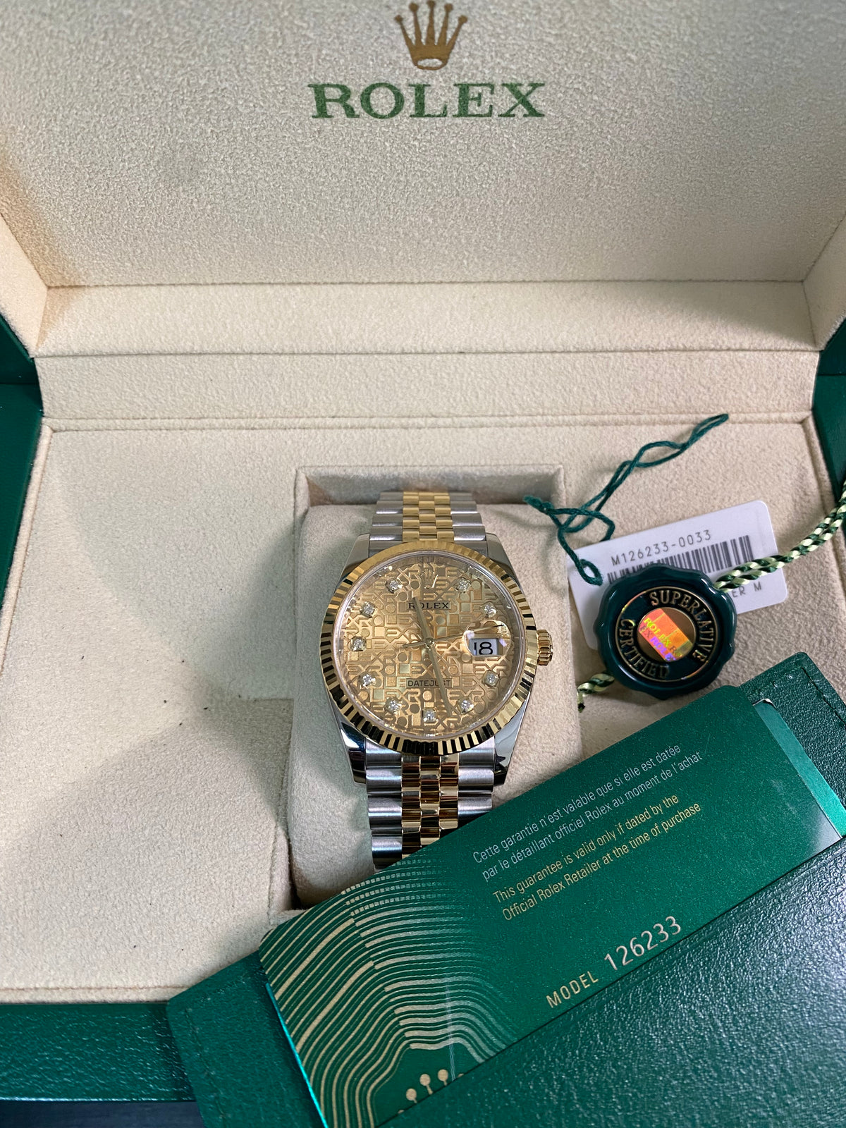 Rolex Yellow Gold Rolesor Datejust 36 - 2021 - Anniversary Diamond Dial - Jubilee Bracelet - 126233 *FULL SET*