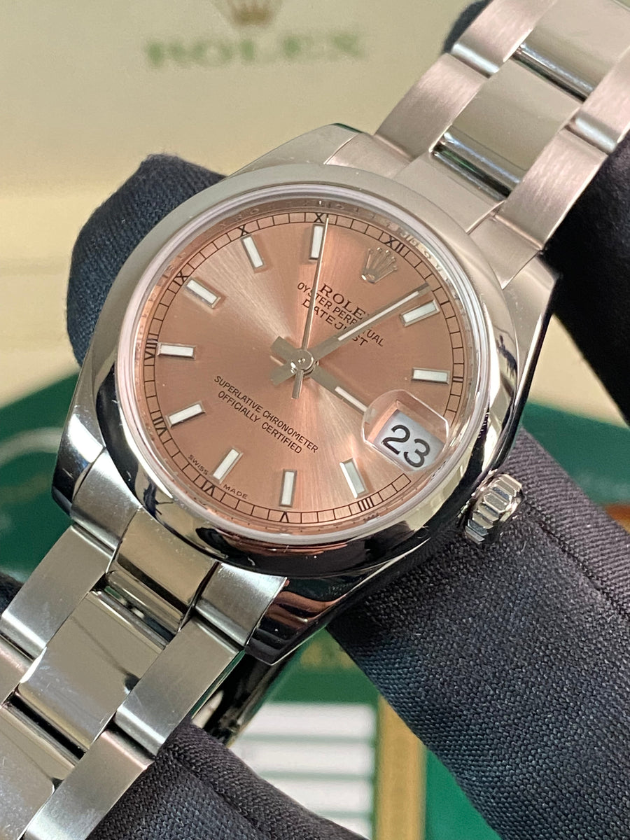 Rolex Steel Datejust 31 - Domed Bezel - Pink Index Dial - Oyster Bracelet - 178240 *FULL SET*